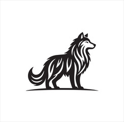 Silhouette of wolf on white background
