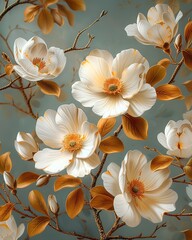 white and golden watercolor Flower Patterned Panel Decor