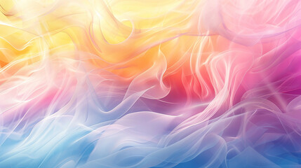 Obraz premium Background of smoke or silk flowing pastel colored colored a bright mix of yellows, blues, pinks with copy space.