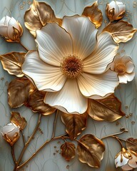 white and golden watercolor Flower Patterned Panel Decor