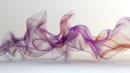 White and purple smoke waves against a plain white backdrop Light reflection at the bottom