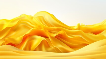 Obraz premium Mountain with yellow fabric fluttering in wind, light blue sky background, lighter blue sky foreground