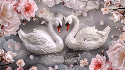 3D wallpaper design with florals Swan background