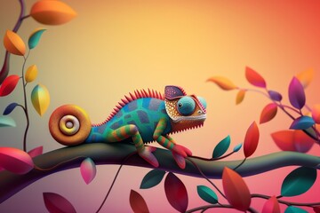 Obraz premium Chameleon Vector Illustration Suitable For Greeting Card, Poster Or T-shirt Printing.. Beautiful simple AI generated image in 4K, unique.