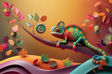Chameleon Vector Illustration Suitable For Greeting Card, Poster Or T-shirt Printing.. Beautiful simple AI generated image in 4K, unique.