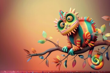 Obraz premium chamaleon-cheerful-fashion--open-mouth vector.eps. Beautiful simple AI generated image in 4K, unique.