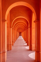 Naklejka premium Orange arabic architecture style corridor with arches 