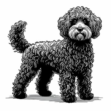 line art of a black schnoodle standing against a white background for use as a logo