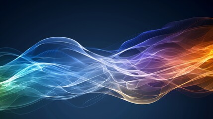  A multicolored wave of smoke against a black backdrop, superimposed with waves of red, yellow, green, orange, blue, yellow, and pink hues on a blue background