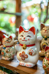 Maneki Neko cat. Common Japanese sculpture bring good luck to the owner