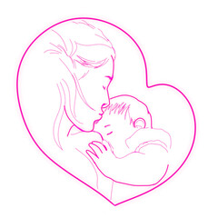 mother kissing her baby while breastfeeding with heart shaped frame ,icon without background