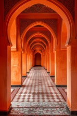 Fototapeta premium Orange arabic architecture style corridor with arches 
