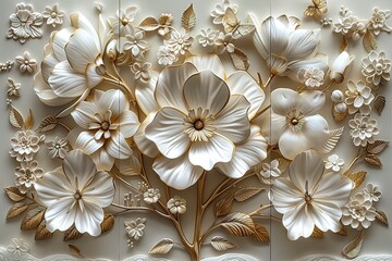 3 panel wall art, a collection of white golden circle-shaped works of art, each featuring intricate patterns of flowers, leaves and butterflies