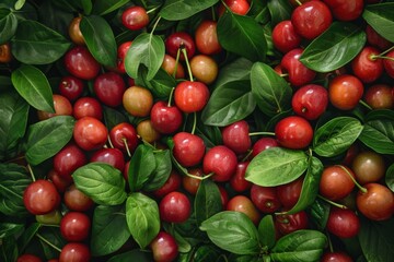 Acerola guarani cherry texture background, Malpighia emarginata pattern, barbados cherry template