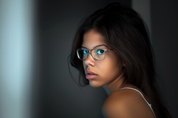 Fototapeta premium Young pretty brunette wears glasses. Fashion and beauty.