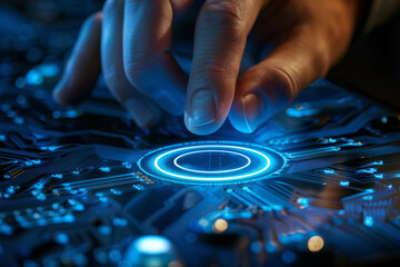 Businessman hand pressing start button closeup, finger push powerbutton, human choice, start