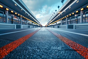 Race track with empty pit lane. AI.