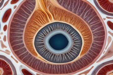 An illustration of the detailed structure of an eyeball. AI.