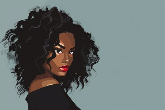 Side portrait of a beautiful African or African-American woman with curly hair and closed eyes. Flat vector illustration. Beautiful simple AI generated image in 4K, unique.