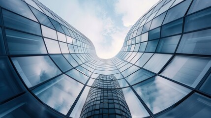 Low angle view of futuristic architecture, Skyscraper of office building with curve glass window