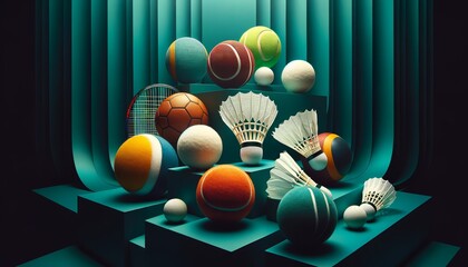 Set of sports balls on a colored background.