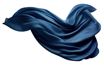 dark blue silk cloth flying . Cut out on transparent
