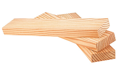 Group of wooden beams isolated on a white background. Pine wooden bars.