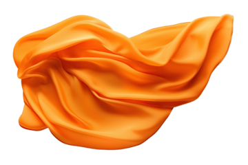 Flying orange silk fabric. cut out on transparent	
