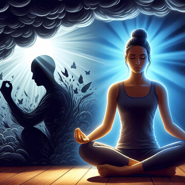 yoga, mujer, meditaci&oacute;n, silueta, loto, carroceria, aptitud, actitud, relajacion, sentada, ejercicio, beldad, salud, deporte, ilustraci&oacute;n, vector, relaja, persona, paz, gente, colocaci&oacute;n, balance, esp