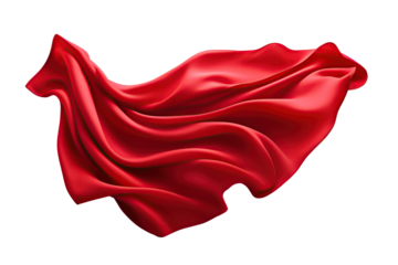 Flying red silk fabric. Waving satin cloth isolated on transparent background	