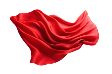 Flying red silk fabric. Waving satin cloth isolated on transparent background	