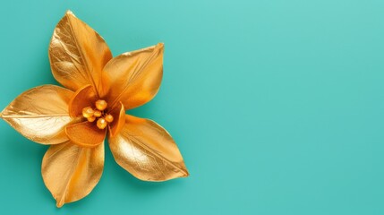  A golden flower against a blue backdrop Inset for text or image on cards or brochures