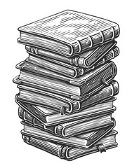 Stack of school books. Textbooks in pile. Education concept. Hand drawn sketch vector drawing