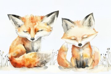 Fototapeta premium Beautiful red fox - watercolor.. Beautiful simple AI generated image in 4K, unique.
