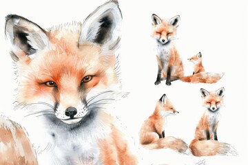 Obraz premium Beautiful red fox - watercolor.. Beautiful simple AI generated image in 4K, unique.