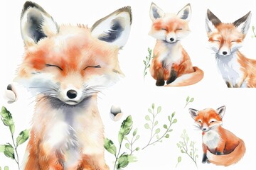 Fototapeta premium Beautiful red fox - watercolor.. Beautiful simple AI generated image in 4K, unique.