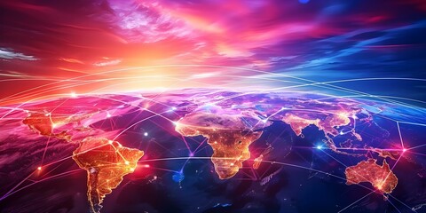 Interconnected global trade networks facilitating crosscultural exchange and digital communication. Concept Globalization, Trade Networks, Crosscultural Exchange, Digital Communication