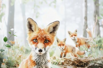 Obraz premium Beautiful red fox - watercolor.. Beautiful simple AI generated image in 4K, unique.