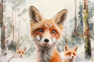 Obraz premium Beautiful red fox - watercolor.. Beautiful simple AI generated image in 4K, unique.