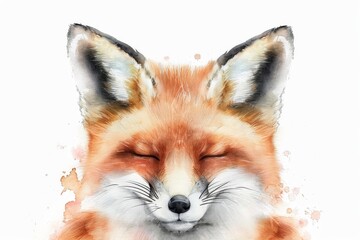 Obraz premium Woodland Animals & Plants Clipart Watercolor Set - Transparent PNGs - Nursery Clipart, Fox, Bear, Deer, Hedgehog. Beautiful simple AI generated image in 4K, unique.