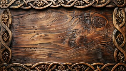 detailed celtic knots on wood, classic celtic art theme with room for text