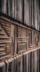 Detail of a wooden wall with a linear relief and texture