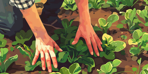 A gardener carefully tends to their meticulously planned garden, their hands moving with a practiced ease that speaks of years spent cultivating this small piece of paradise