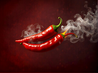 hot red chili peppers in  on table, smoke around. texter background Generative AI