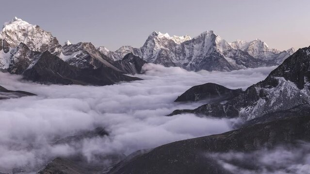 Panorama from Gokyo Ri overlooking Nepals longest glacier in the Himalayas 