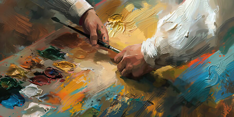 A painter meticulously mixes colors on a palette, their brush gliding across the canvas as they capture the essence of their subject.