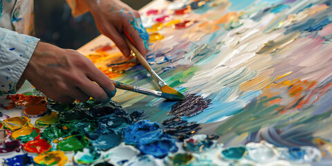 A painter meticulously mixes colors on a palette, their brush gliding across the canvas as they capture the essence of their subject.