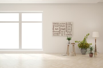 White empty room. Scandinavian interior design. 3D illustration