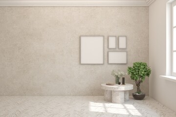 White empty room. Scandinavian interior design. 3D illustration
