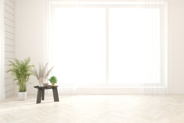 White empty room. Scandinavian interior design. 3D illustration
